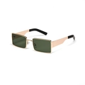 Occhiali da sole vintage rettangolari in metallo dorato e lenti verde scuro - Montatura Dorata Lenti Verde Scuro