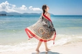 Ethnic bohemian beach shawl with red border and mandala pattern for summer travel - Style 14-Red Frame Ethnic / 180cm