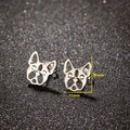 Minimalist stainless steel French Bulldog studs earrings with hollow line design 11x12mm - Boston Terrier Shape (686) / Steel
