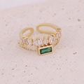 Anillo ajustable de oro con gema cuadrada verde y detalles de circonita blanca - Abierto Ajustable / Estilo de Doble Capa de Circón Cuadrado Verde (1#)
