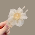 Elegant champagne organza flower hair claw clip with a resin base for elegant hairstyles - Flower Beige