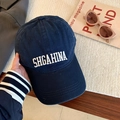 Dark blue cotton baseball cap with white SHGAHINA embroidery and wide brim - Adjustable / Navy Blue