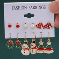 6 pairs of festive Christmas earrings set with Santa, reindeer, and snowflake charms - 18 Wreath Snowman Tree (6 Pairs Set)