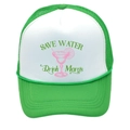 Green and white mesh trucker hat featuring Save Water Drink Margs cocktail graphic print - Adult - Adjustable / Green + White