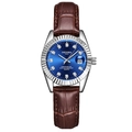 Luminous quartz watch with deep blue sunray dial and brown crocodile leather strap - Brown Strap Silver Case Blue Dial Women's