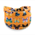 Bohemian orange headband with colorful butterfly pattern and elastic moisture-wicking fabric - Style 56