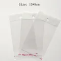 Three 15x9cm self-adhesive OPP plastic jewelry bags with white header and hanging holes - Hangable Packaging Bag