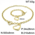 Golden titanium steel jewelry set featuring heart pendants with OT clasp measurements - Gold Set (KS138373-Z)
