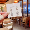 Elegant 925 silver needle drop earrings with pearls and zircon bow tassels - E0161 Silver Needle (Pearl Bow Long Tassel Silver)