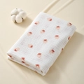 Soft white cotton gauze baby swaddle blanket with cute red strawberry print pattern - 100*100cm / Sweet Berry