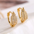 Elegant gold leaf hoop earrings with shimmering white zircon stones for women - Gold Leaf Style (43873)