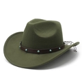 Dark green western cowboy hat featuring leather band and turquoise studs on white background - M (56-59cm) / Army Green