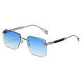 Occhiali da sole quadrati senza montatura con lenti sfumate blu e montatura argento - Montatura Argento Sfumata Blu