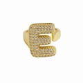 18k gold plated balloon bubble letter E ring with sparkling micro-paved zircons - Letter E / Gold