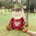 Christmas burlap gift bag with red plush finish and heart transparent window - Santa Claus
