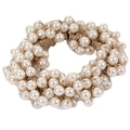 Élastique à cheveux perlé avec perles blanches et tissage de fil doré pour femme - Blanc Cassé