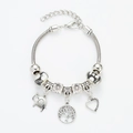 Silver tree of life charm bracelet with elephant and heart beads on a snake chain - Tree Of Life Elephant Charm Style (D119)