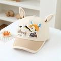 Detail of kids baseball cap featuring 3D rabbit ears and cartoon bunny patch on crown - For 3-6 Years / Off White