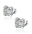 Sparkling round cubic zirconia stud earrings with silver heart-shaped four-prong setting - Heart-Claw 4-Prong Studs