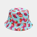Detail of light blue bucket hat featuring vibrant strawberry and butterfly prints - M (56-58cm) / Light Blue