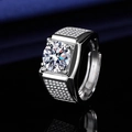 Adjustable silver men's ring with a large round main stone and zircon pave setting - White Gold Ljz-235 / Adjustable Open