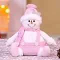 Pink and white sitting snowman plush doll with sequins and bow hat 20cm christmas ornament - Sitting Snowman