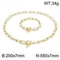 Golden hip hop jewelry set with OT buckle, rectangle link necklace and bracelet - Gold Set (55cm)