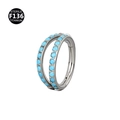 F136 titanium segment ring with double row of small turquoise beads in silver finish - Turquoise