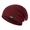 Winter thermal wine red knit beanie with fleece lining and Rock trend patch - Burgundy