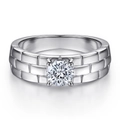 925 silver pearl zircon ring with unique brick pattern band and four-claw setting - Tl-385