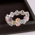 Bracelet élastique vintage avec fleurs en émail multicolores sur métal argenté - Coloré