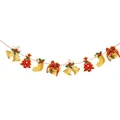 Glittery Christmas banner detail showing 15-18cm tree and bell pendants on 3m string - Z9-Golden Bell Red Sock Style