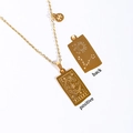Gold plated stainless steel Pisces zodiac necklace with rectangular tarot card pendant - Pisces / Gold