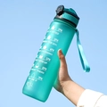 32oz teal gradient sports water bottle with time markings and portable strap - 1000ml / Green