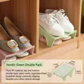 Space-saving double-layer plastic shoe rack in Nordic green for home shoe storage - Nordic Green