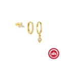 Three-piece S925 sterling silver gold earring set with geometric cubic zirconia charms - 925 Silver / 3pcs Gold Set #3