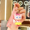 Pink cartoon fox keychain with polka dot dress and silicone wristband charm - LinaBell-Polka Dot Yellow Skirt