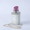 Lipstick-shaped evening clutch bag with pink and silver rhinestones and gold chain - Silver Rhinestone Lipstick + Pink Top