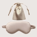 Champagne gold faux silk sleep eye mask and matching drawstring storage pouch set - Milk Tea