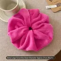 Extra large 21cm pink plush floral scrunchie with soft ruffled velvet texture - Oversized (21cm) / Rose Red