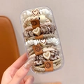 Elastic high ponytail hair ties in milk tea tones with heart and smiley face charms - 20 Pcs Box Pack / 4# Beige & Khaki