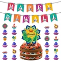 Set de bannière Happy Diwali avec décor de gâteau paon et décorations de fête diya - Combo de Décoration Diwali Coloré Alpha