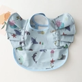 Waterproof baby bib in light blue with ocean animal prints and ruffled shoulder wings - Wings - Blue Ocean / One Size