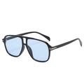 Retro aviator sunglasses with black double-bridge frame, blue lenses, and silver arrow trim - Glossy Black/Ocean Blue