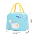 Insulated lunch bag with blue cartoon duck print and yellow handles for office or school - Blue Call Duck Cute