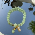 Exquisite sea blue pearl bracelet with green gemstone beads and golden peanut charm - S048-white Peanut Donglin Jade Beaded Bracelet #sz354