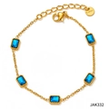 Golden stainless steel anklet featuring five rectangular blue zircon stones - Blue Zircon Gold Anklet (A332)