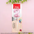 Pink metallic number 2 birthday candle in blister pack for party cake decoration - Rose Gold Number 2
