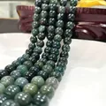 Polished dark green tiger eye round stone beads for jewelry making and bracelets - Moss Agate 45 / 6mm / Approx 63pcs