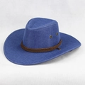 Chapeau de cowboy bleu foncé à large bord avec corde décorative tressée marron - 58cm Taille Unique / Lin Bleu Marine